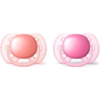 Los mejores  - Philips Avent SCF213-22 - Pack de dos chupetes ultra suaves y flexibles- lisos niña- 6-18 meses- color rosa durazno-rosa…
